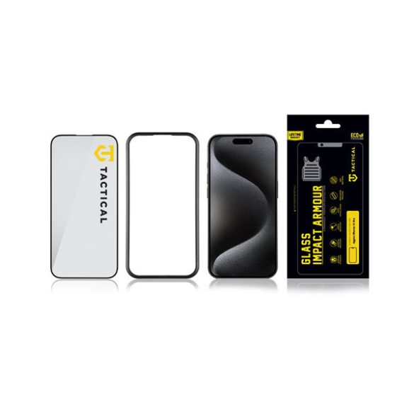 Apple iPhone 16 Pro / 17 / 17 Pro, Kijelzővédő fólia, ütésálló fólia (az íves részre is!), Tempered Glass (edzett üveg), Tactical Glass Impact Armour, fekete