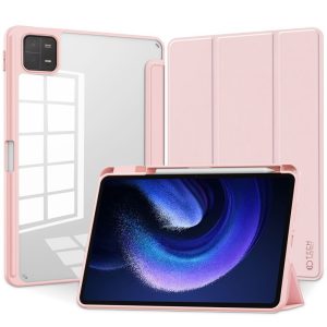 Xiaomi Pad 6 (11.0) / Pad 6 Pro (11.0), mappa tok, közepesen ütésálló, érintőceruza tartóval, átlátszó hátlap, Trifold, TP SC Pen Hybrid, rózsaszín