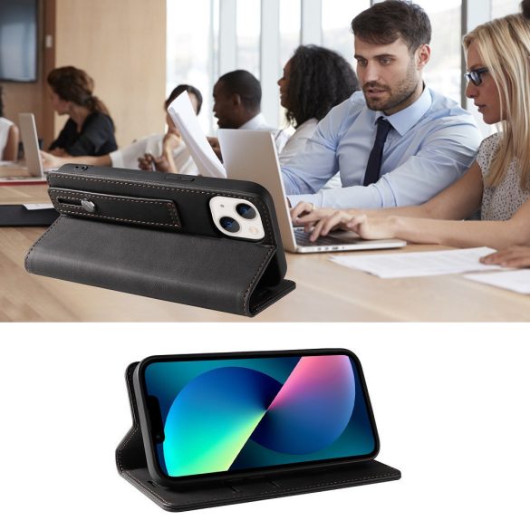 Samsung Galaxy S25 FE SM-S731, Oldalra nyíló tok, stand, kártyatartóval, kézpánttal, Wooze Business Plus, fekete