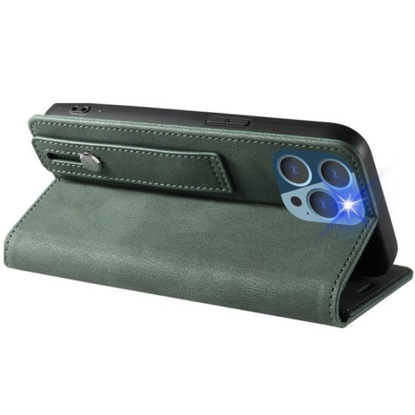 Samsung Galaxy S25 FE SM-S731, Oldalra nyíló tok, stand, kártyatartóval, kézpánttal, Wooze Business Plus, sötétzöld