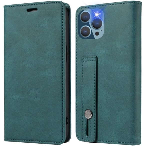 Samsung Galaxy S25 FE SM-S731, Oldalra nyíló tok, stand, kártyatartóval, kézpánttal, Wooze Business Plus, zöld