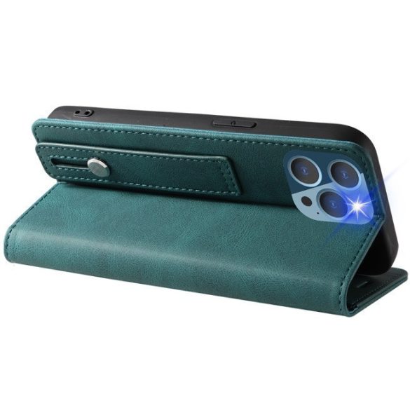 Samsung Galaxy S25 FE SM-S731, Oldalra nyíló tok, stand, kártyatartóval, kézpánttal, Wooze Business Plus, zöld