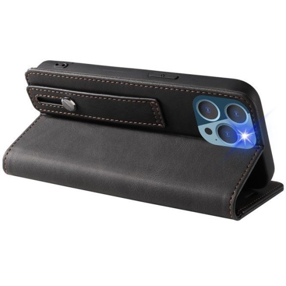 Samsung Galaxy A17 4G / A17 5G SM-A175F / A176B, Oldalra nyíló tok, stand, kártyatartóval, kézpánttal, Wooze Business Plus, fekete