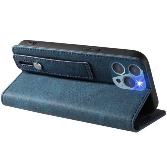 Samsung Galaxy A17 4G / A17 5G SM-A175F / A176B, Oldalra nyíló tok, stand, kártyatartóval, kézpánttal, Wooze Business Plus, kék