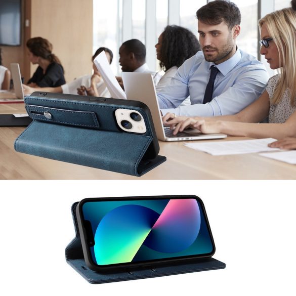 Samsung Galaxy A17 4G / A17 5G SM-A175F / A176B, Oldalra nyíló tok, stand, kártyatartóval, kézpánttal, Wooze Business Plus, kék