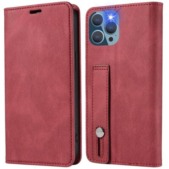 Samsung Galaxy A17 4G / A17 5G SM-A175F / A176B, Oldalra nyíló tok, stand, kártyatartóval, kézpánttal, Wooze Business Plus, piros