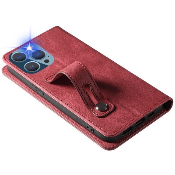 Samsung Galaxy A17 4G / A17 5G SM-A175F / A176B, Oldalra nyíló tok, stand, kártyatartóval, kézpánttal, Wooze Business Plus, piros