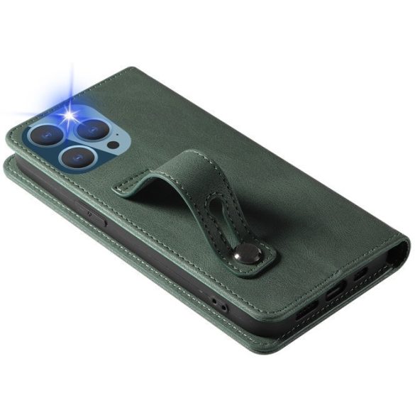 Samsung Galaxy A17 4G / A17 5G SM-A175F / A176B, Oldalra nyíló tok, stand, kártyatartóval, kézpánttal, Wooze Business Plus, sötétzöld