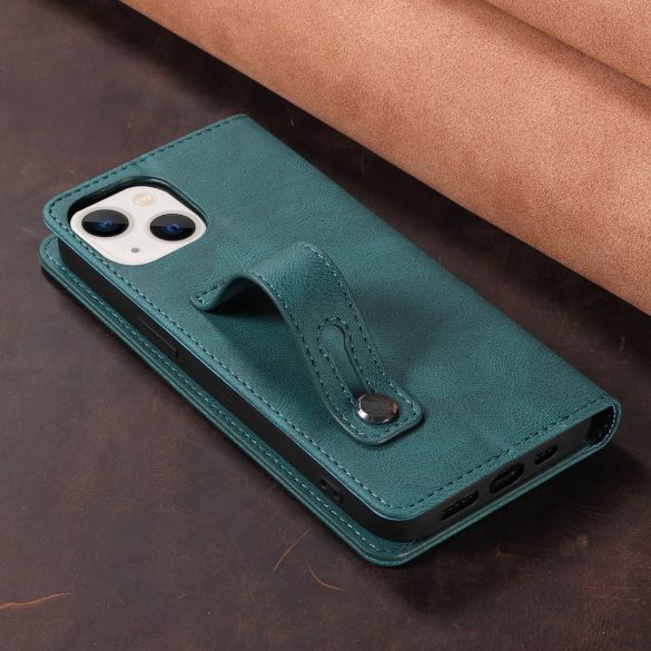 Samsung Galaxy A17 4G / A17 5G SM-A175F / A176B, Oldalra nyíló tok, stand, kártyatartóval, kézpánttal, Wooze Business Plus, zöld