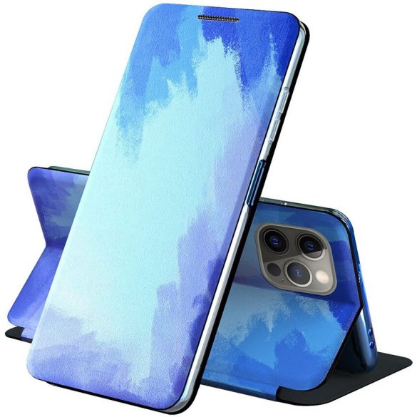 Samsung Galaxy A05 SM-A055F, Oldalra nyíló tok, stand, festék minta, Wooze Flashy Colors, színes/kék