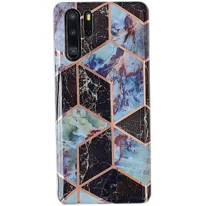 Samsung Galaxy A05 SM-A055F, Szilikon tok, sokszöges márvány minta, Wooze Geometric Marble, színes/fekete