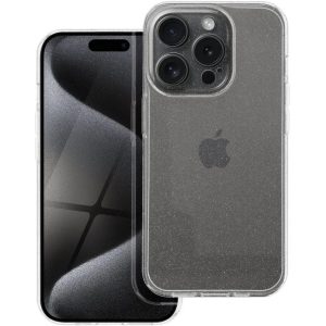 Apple iPhone 15 Pro, Szilikon tok, 2 mm vastag, csillogó hátlap, átlátszó