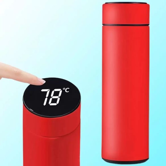 Prémium fémfalú termosz, hőtartó, LED-es érintő képernyős hőmérséklet kijelzővel, 500 ml, Wooze Keep Warm, piros