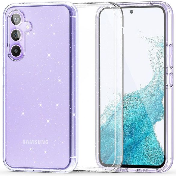 Samsung Galaxy S23 FE SM-S711, Műanyag hátlap védőtok + szilikon keret, csillogó hátlap, FlexAir Hybrid Glitter, átlátszó