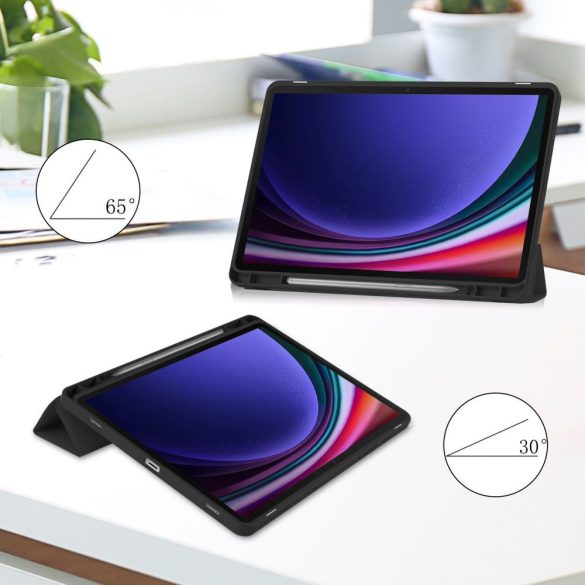 Samsung Galaxy Tab S9 11.0 SM-X710 / X716B, mappa tok, közepesen ütésálló, érintőceruza tartóval, Trifold, TP SC Pen, fekete