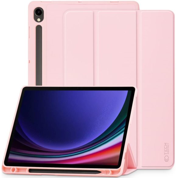 Samsung Galaxy Tab S9 FE (10.9) SM-X510 / X516B, mappa tok, közepesen ütésálló, érintőceruza tartóval, Trifold, TP SC Pen, rózsaszín