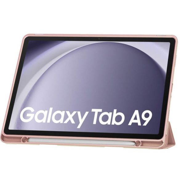 Samsung Galaxy Tab A9 (8.7) SM-X110 / X115, mappa tok, közepesen ütésálló, érintőceruza tartóval, Trifold, TP SC Pen, rózsaszín