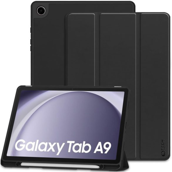 Samsung Galaxy Tab A9 (8.7) SM-X110 / X115, mappa tok, közepesen ütésálló, érintőceruza tartóval, Trifold, TP SC Pen, fekete