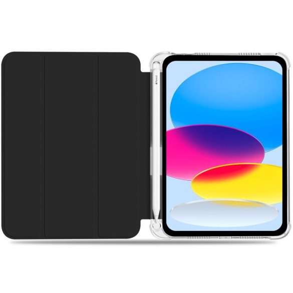 Apple iPad Air (2020) / iPad Air (2022), mappa tok, közepesen ütésálló, érintőceruza tartóval, átlátszó hátlap, Smart Case, TP SC Pen Hybrid, fekete