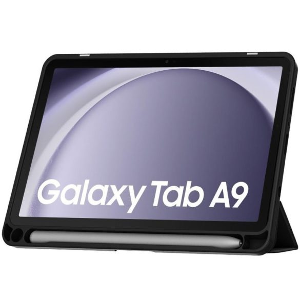 Samsung Galaxy Tab A9 (8.7) SM-X110 / X115, mappa tok, közepesen ütésálló, érintőceruza tartóval, átlátszó hátlap, Trifold, TP SC Pen Hybrid, fekete