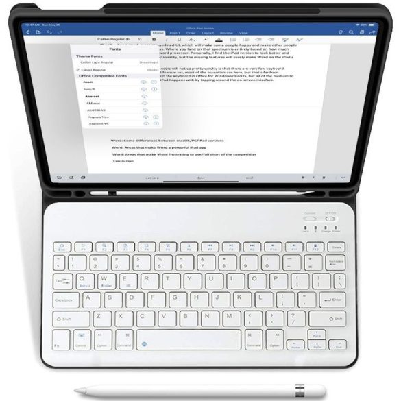 Apple iPad 10.2 (2019 / 2020 / 2021), Bluetooth billentyűzetes mappa tok, érintőceruza tartó, TP SC Pen + Keyboard, fekete