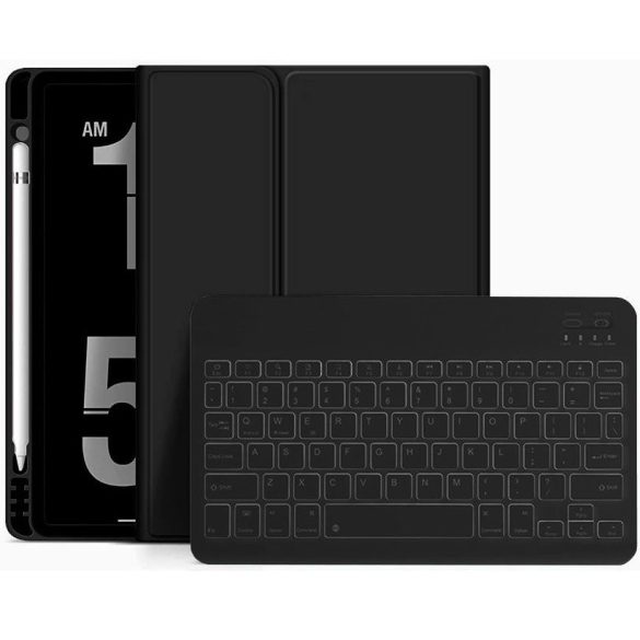 Apple iPad 10.9 (2022), Bluetooth billentyűzetes mappa tok, érintőceruza tartó, TP SC Pen + Keyboard, fekete