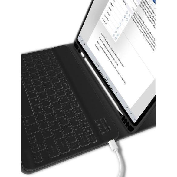 Apple iPad 10.9 (2022), Bluetooth billentyűzetes mappa tok, érintőceruza tartó, TP SC Pen + Keyboard, fekete