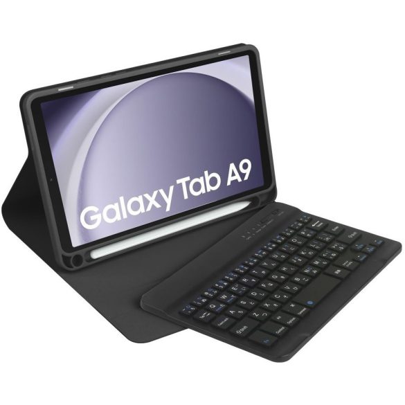 Samsung Galaxy Tab A9 (8.7) SM-X110 / X115, Bluetooth billentyűzetes mappa tok, érintőceruza tartó, TP SC Pen + Keyboard, fekete