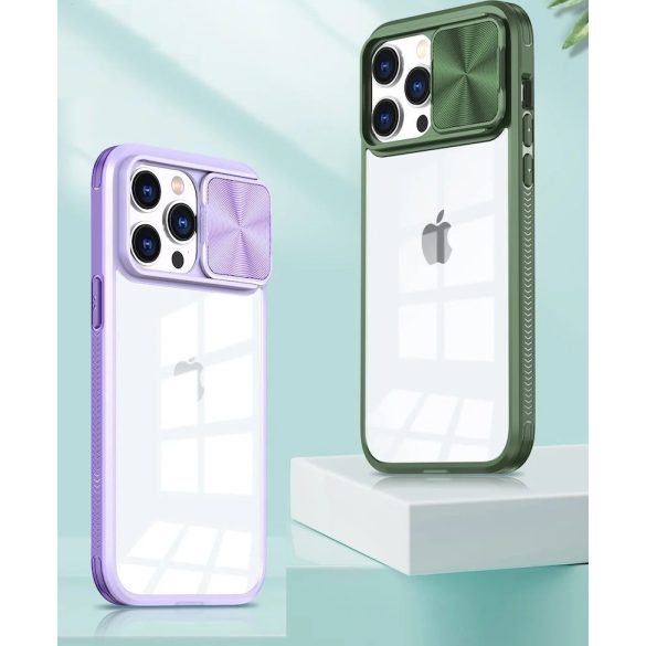 Apple iPhone 15, Műanyag hátlap + szilikon keret, átlátszó akril hátlap, kamera védelem, Wooze Trendy, zöld