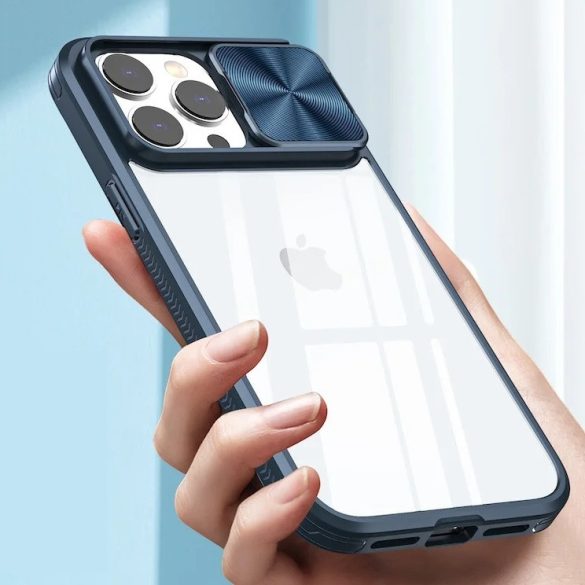 Apple iPhone 14, Műanyag hátlap + szilikon keret, átlátszó akril hátlap, kamera védelem, Wooze Trendy, rózsaszín/kék