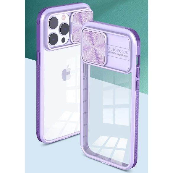 Apple iPhone 13 Pro Max, Műanyag hátlap + szilikon keret, átlátszó akril hátlap, kamera védelem, Wooze Trendy, lila