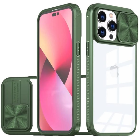 Apple iPhone 12 / 12 Pro, Műanyag hátlap + szilikon keret, átlátszó akril hátlap, kamera védelem, Wooze Trendy, zöld