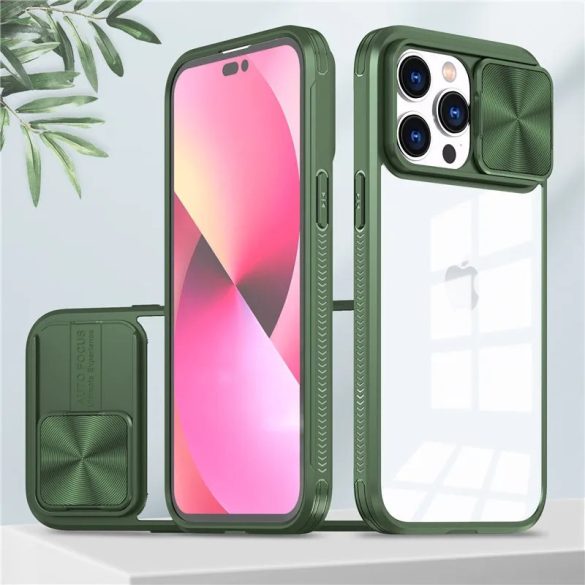 Apple iPhone 12 / 12 Pro, Műanyag hátlap + szilikon keret, átlátszó akril hátlap, kamera védelem, Wooze Trendy, zöld