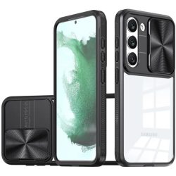   Samsung Galaxy A14 4G / A14 5G SM-A145F / A146B, Műanyag hátlap + szilikon keret, átlátszó akril hátlap, kamera védelem, Wooze Trendy, fekete