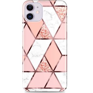 Xiaomi Redmi 13C 4G / Poco C65, Szilikon tok, sokszöges márvány minta, Wooze Geometric Marble, színes/rózsaszín