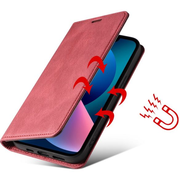 Xiaomi Redmi Note 13 4G, Oldalra nyíló tok, stand, kártyatartóval, kézpánttal, Wooze Business Plus, piros