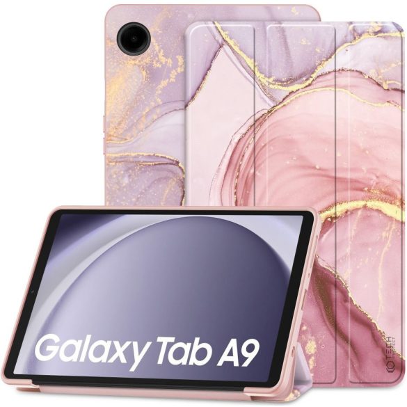 Samsung Galaxy Tab A9 (8.7) SM-X110 / X115, mappa tok, márvány minta, Trifold, lila/színes