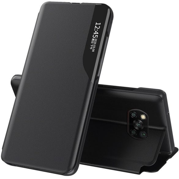 Xiaomi Redmi Note 13 Pro 4G / Poco M6 Pro 4G, Oldalra nyíló tok, stand, hívás mutatóval, Wooze FashionBook, fekete