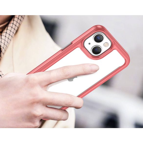 Apple iPhone 16 Plus, Szilikon védőkeret, akril hátlap, Wooze Bright Edges, átlátszó/piros