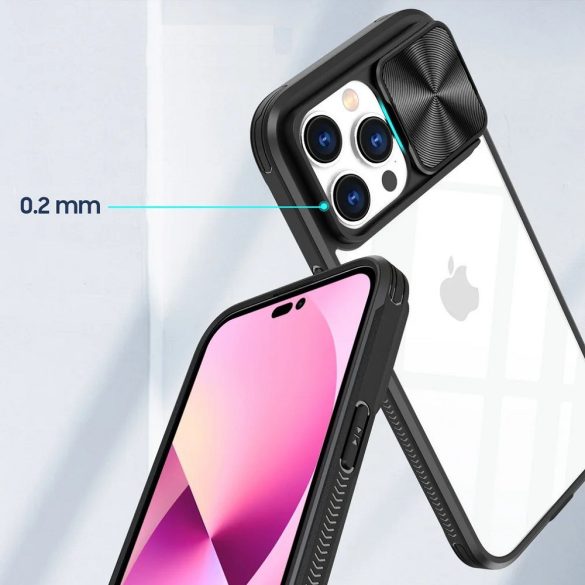 Apple iPhone 16 Pro Max, Műanyag hátlap + szilikon keret, átlátszó akril hátlap, kamera védelem, Wooze Trendy, fekete