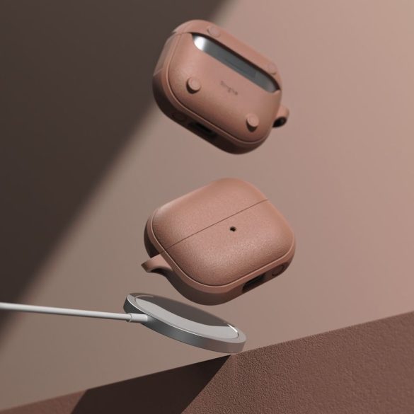 Bluetooth fülhallgató töltőtok tartó, szilikon, Magsafe és vezeték nélküli töltés támogatás, karabiner, Galaxy Buds 3 / 3 Pro kompatibilis, Ringke Onyx Magnetic, korall