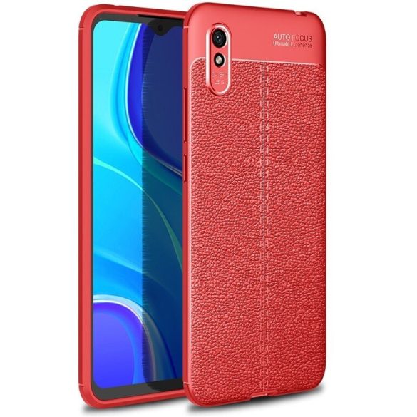 Xiaomi Redmi A3, Szilikon tok, bőrhatású, varrásminta, piros