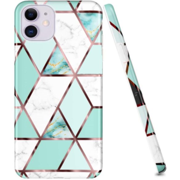 Xiaomi Redmi A3, Szilikon tok, sokszöges márvány minta, Wooze Geometric Marble, színes/zöld