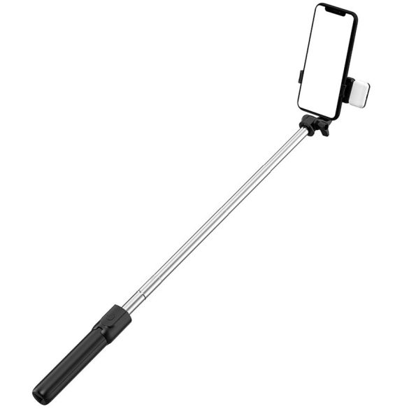 Prémium selfie bot, 19 - 70 cm, 360°-ban forgatható, exponáló gombbal, bluetooth-os, v4.0, tripod állvány funkció, világítással, R1S, fekete