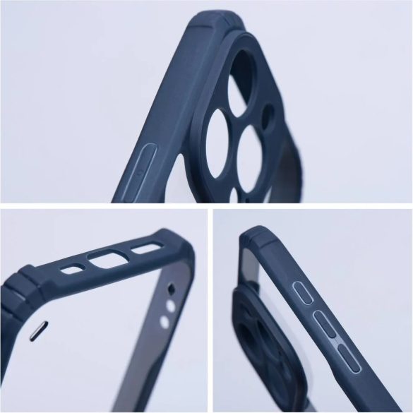 Apple iPhone 16 Pro Max, Szilikon tok, közepesen ütésálló, légpárnás sarok, akril hátlap, Anti-Drop Case, átlátszó/sötétkék