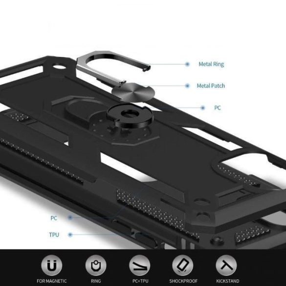 Samsung Galaxy A16 4G / A16 5G SM-A165F / A166B, Műanyag hátlap védőtok, közepesen ütésálló, szilikon belső, telefontartó gyűrű, Defender, arany