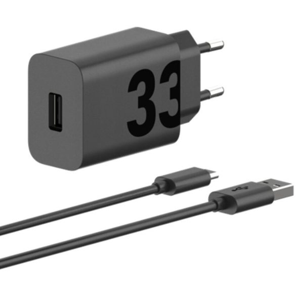 Hálózati töltő adapter, 33W, USB aljzat, USB Type-C kábellel, gyorstöltés, Motorola TurboPower, fekete, gyári