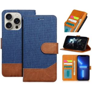 Samsung Galaxy A25 5G SM-A256B, Oldalra nyíló tok, stand, kártyatartóval, farmer minta, Jeans Book, kék