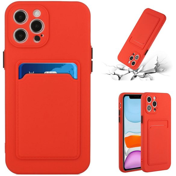 Xiaomi Redmi 14C / Poco C75, Szilikon tok, kártyatartóval, Wooze Card Slot, piros