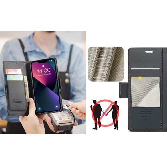 Xiaomi Redmi 14C / Poco C75, Oldalra nyíló tok, stand, kártyatartóval, RFID technológiával, Wooze CaseME, fekete